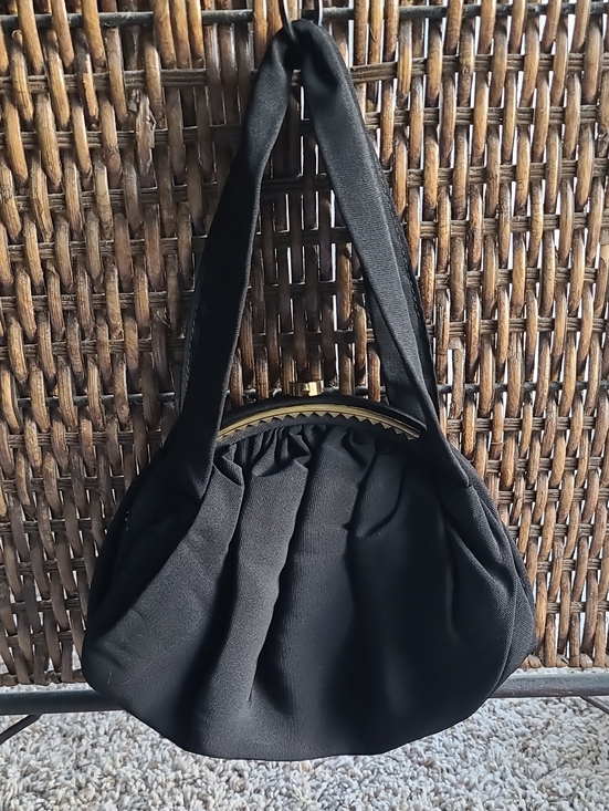 J.R. Julius Resnick Handbags - Vintage Black Pleated Evening Hand Bag with Gold Accents.